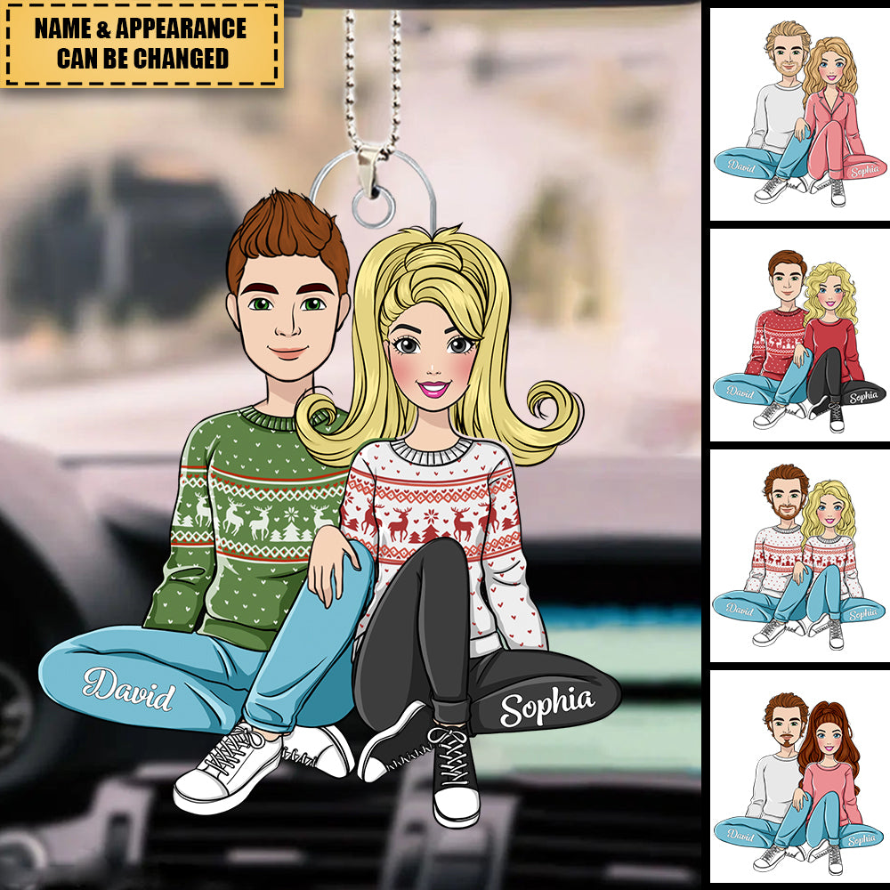 Best Gift For Couples - Christmas Couple Sitting Ornament - Personalized Car Ornament