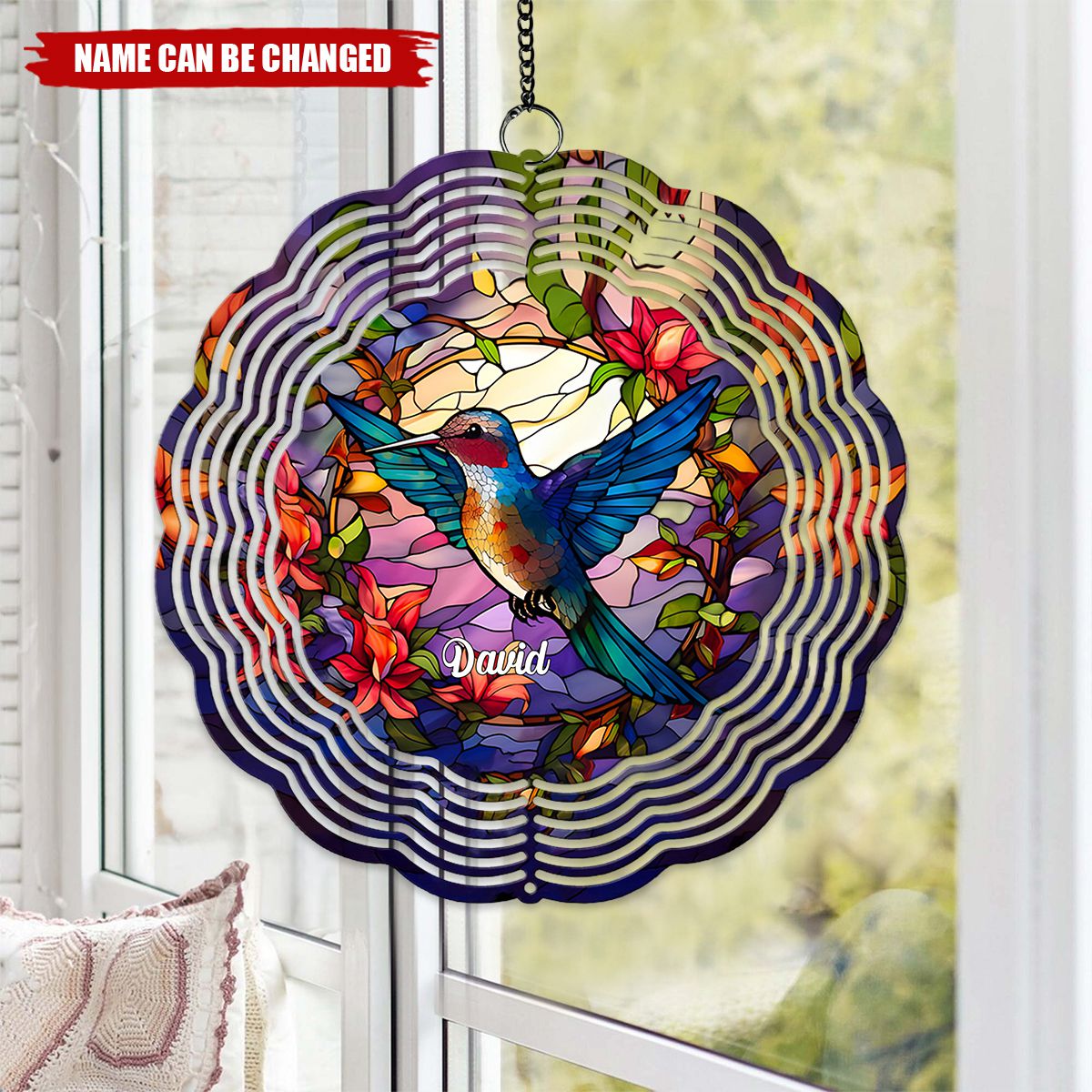 Stained Glass Hummingbird - Personalized Hummingbird Window Hanging Suncatcher Ornament