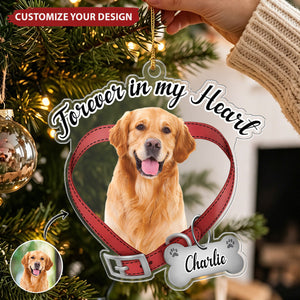 Custom Dog Photo Forever In My Heart Memorial Acrylic Ornament