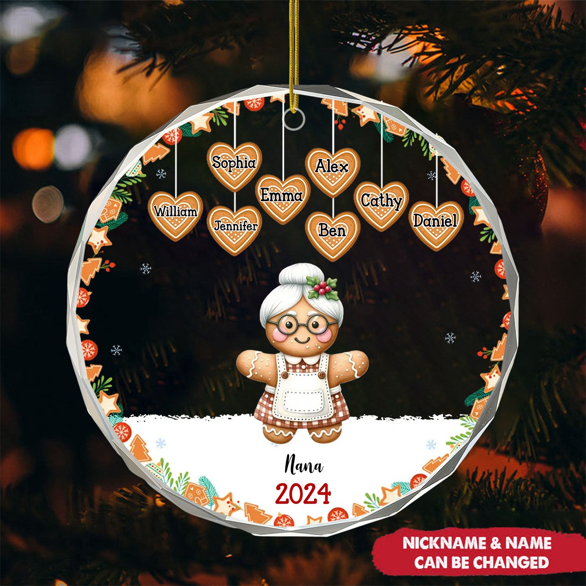Personalized Gingerbread Grandparents Circle Glass Ornament