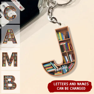 Personalized Gifts For Book Lover Keychain Alphabet Bookshelf