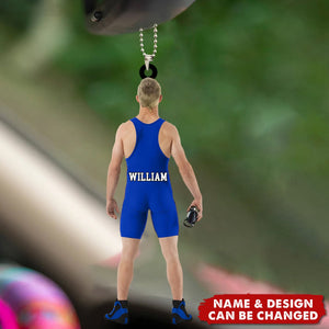 Personalized Wrestler Acrylic Car Ornament, Wrestling Ornament For Wrestler Lovers