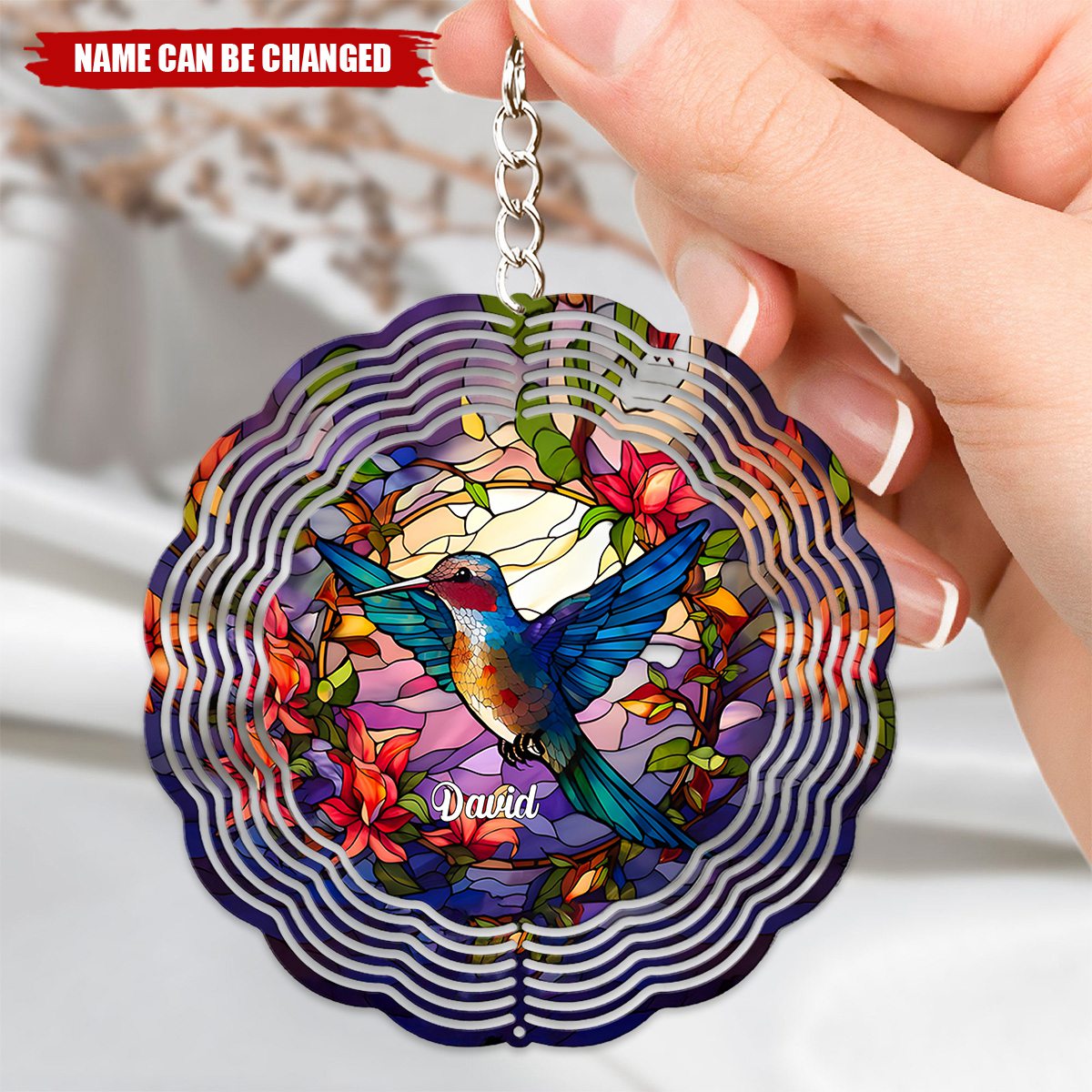 Stained Glass Hummingbird - Personalized Hummingbird Keychain