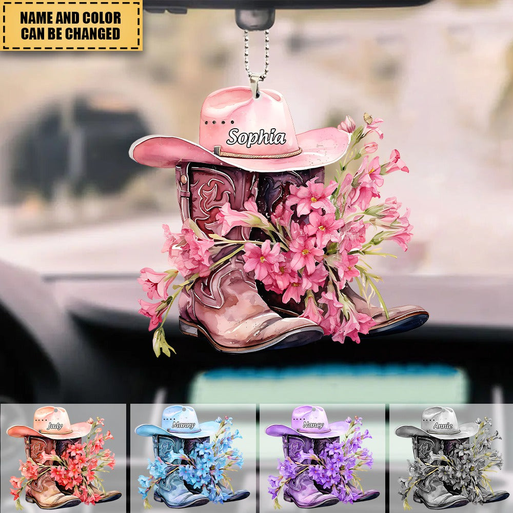 Personalized Boots And Hat Flower Cowboy Acrylic Car Ornament