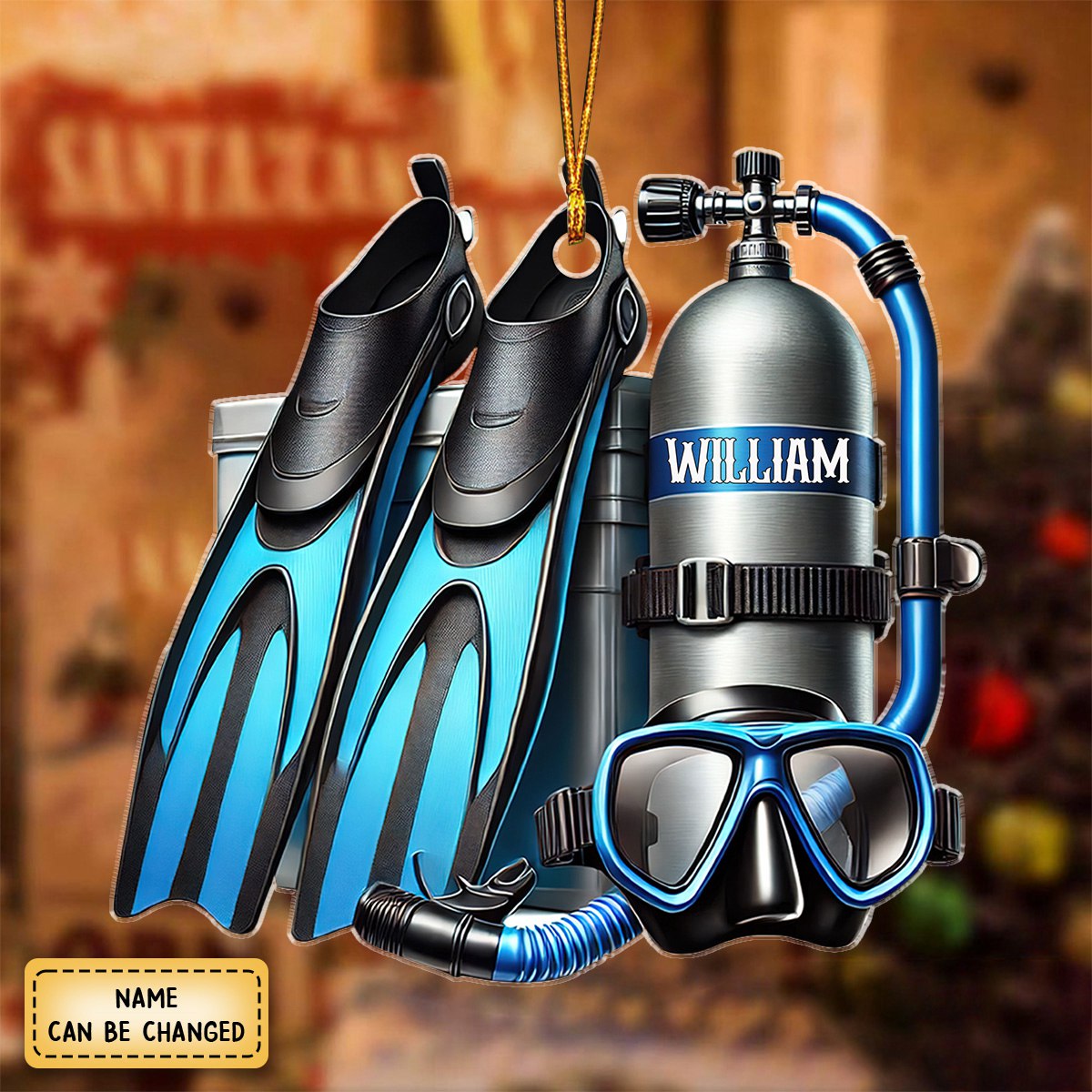 Custom Name Ornament Scuba Diving Equipment, Home Decor Gift For Diver Lovers