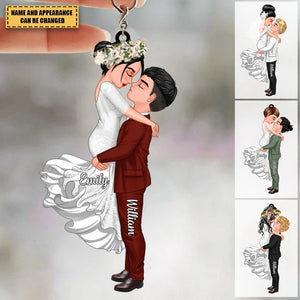 Personalized Married Engaged Doll Couple Kissing Hugging Keychain