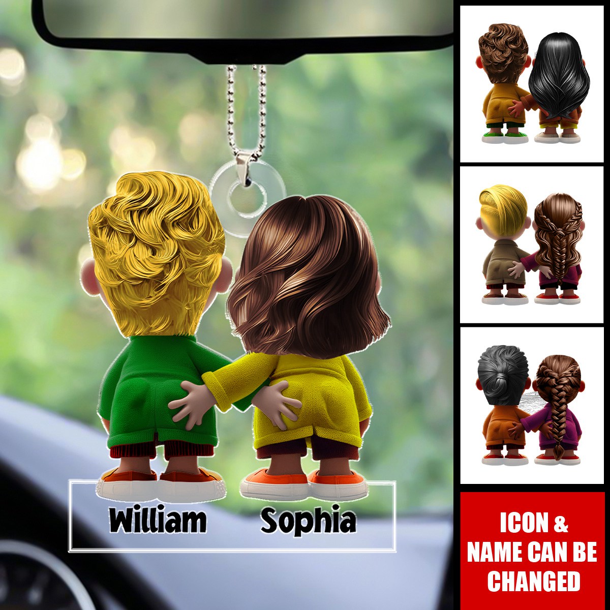 Funny Couple Personalized Acrylic Car Ornament - Valentine's Day Gifts For Husband, Wife