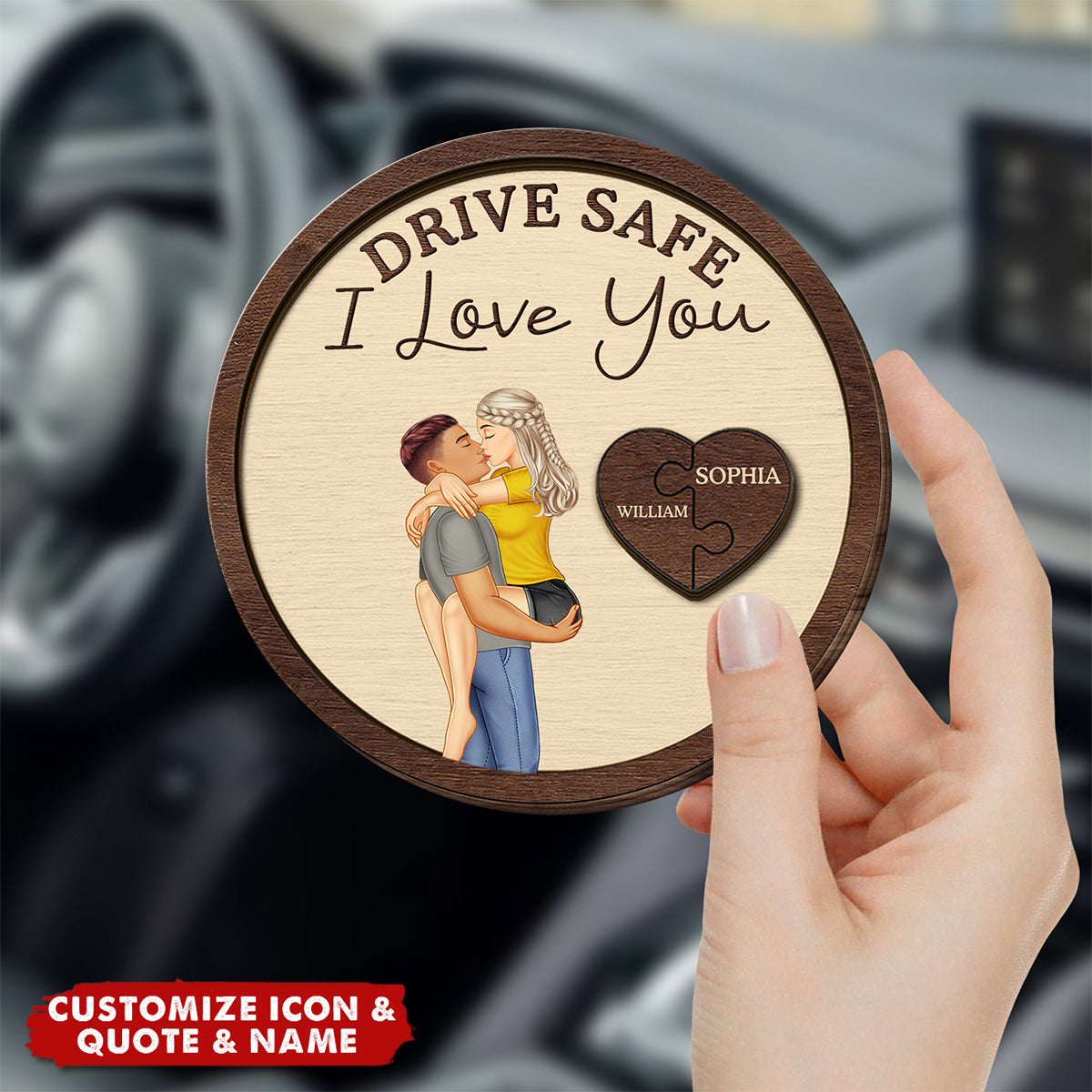 Drive Safe I Love You Kissing Couples - Personalized Custom Shaped Car Visor Clip