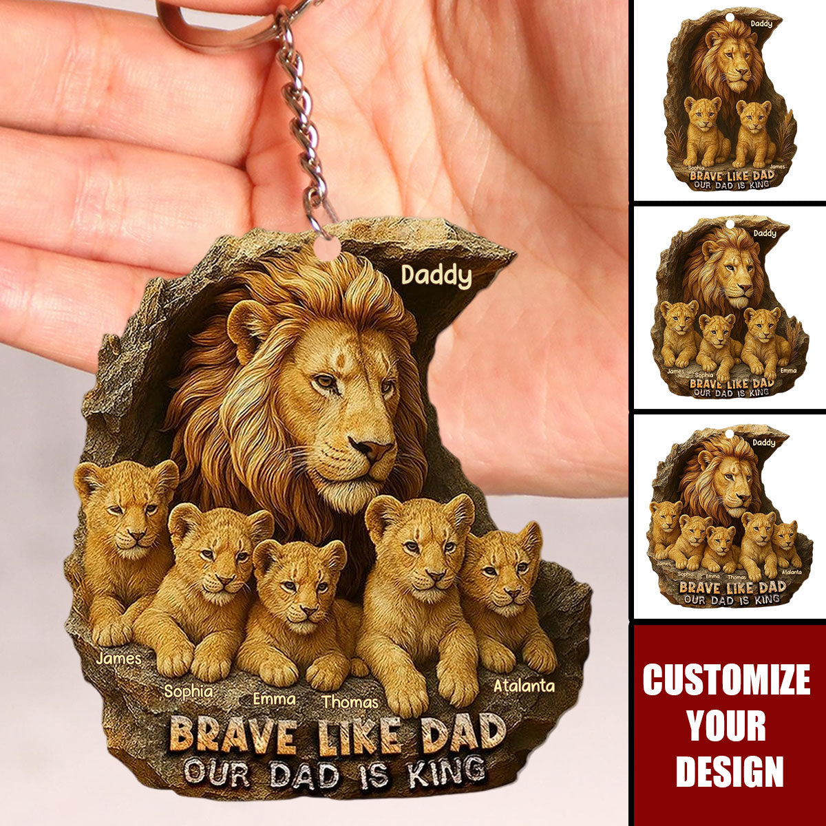 Brave Like Dad Our Dad Is King - Personalized Acrylic Keychain, Gifts For Dad