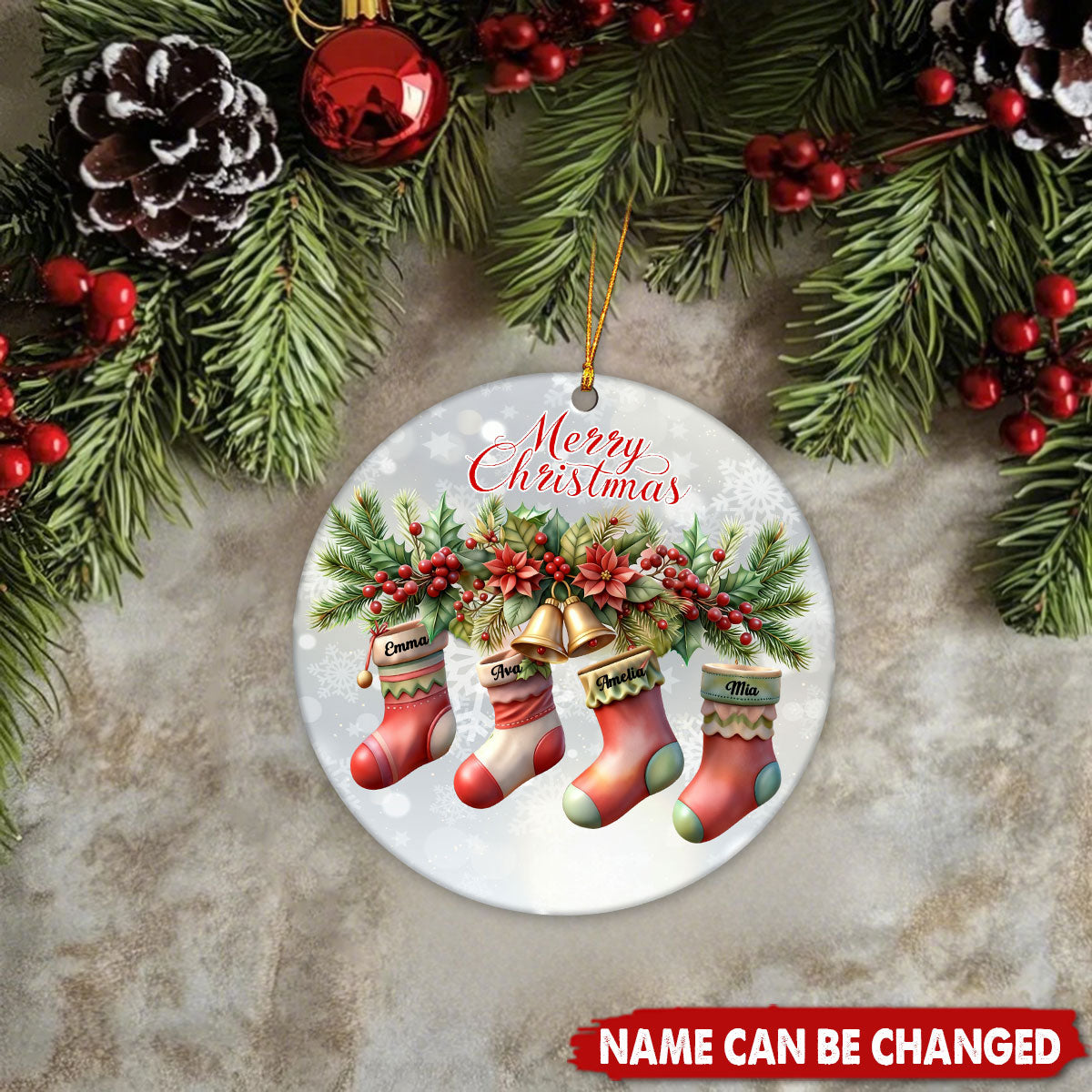 Personalized Family Socks Christmas Ceramic Ornament