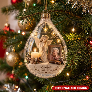 Personalized Memorial Photo Ornament, Angel Acrylic Xmas Decor