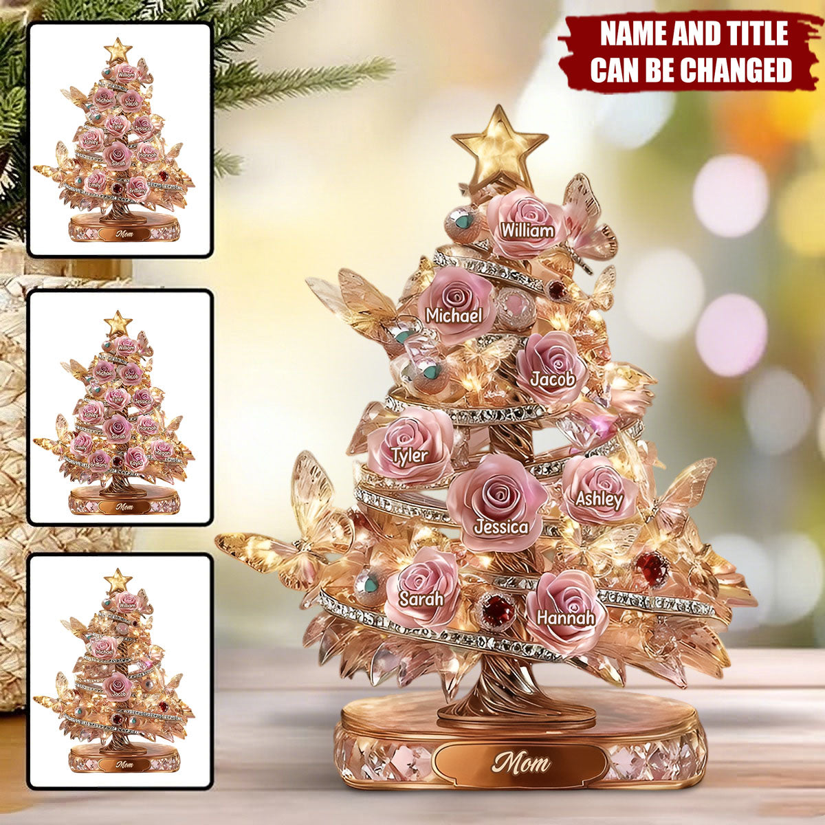 Beautiful Rose Christmas Tree - Personalized Custom Shaped Acrylic Plaque