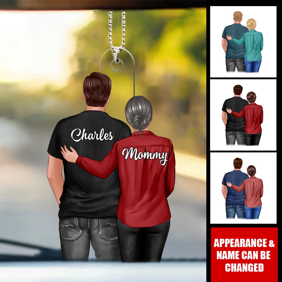 Mom Dad And Son Hugging Personalized Acrylic Car Ornament