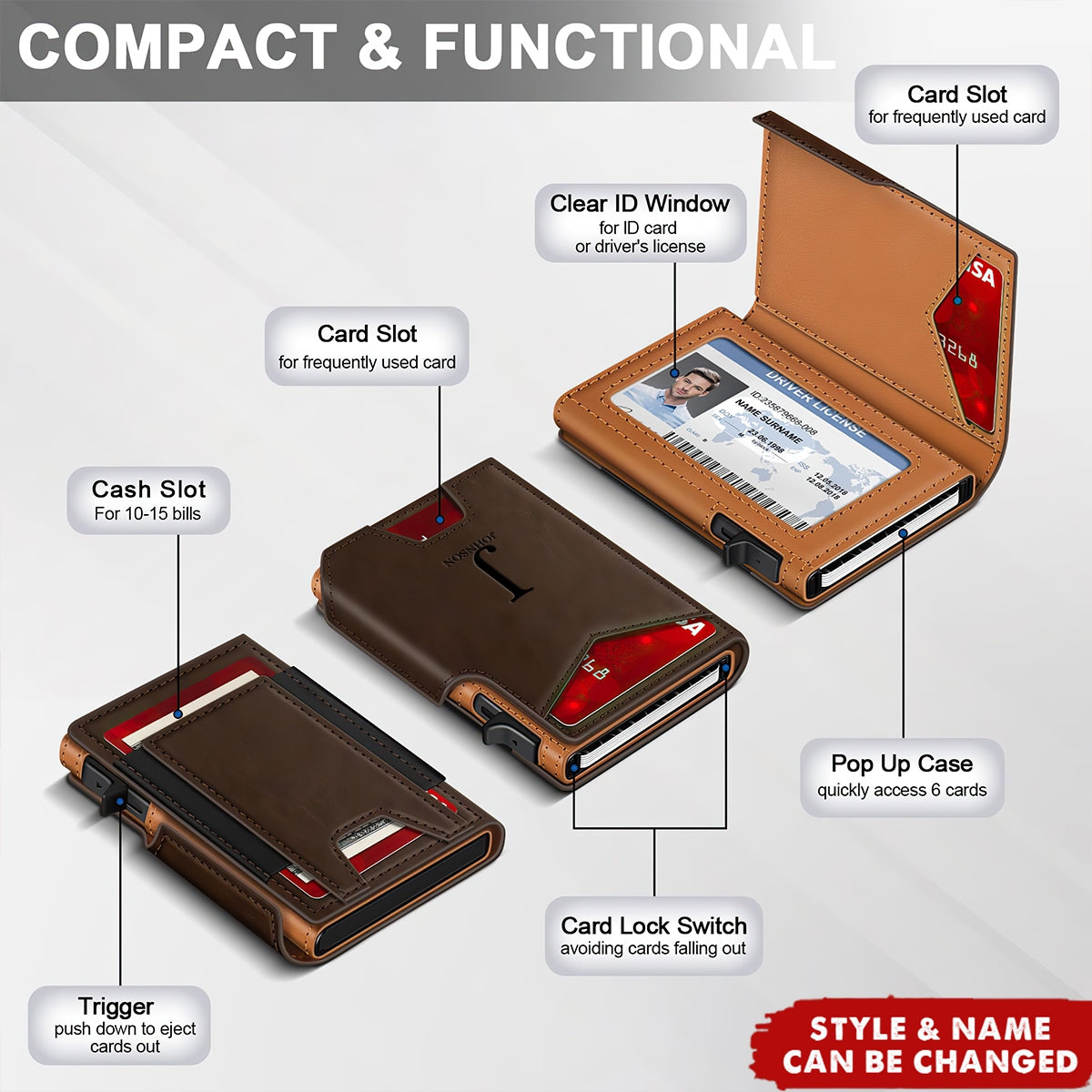 Personalized Slim Pop-Up Card Holder Wallet - RFID Blocking Wallet for Men