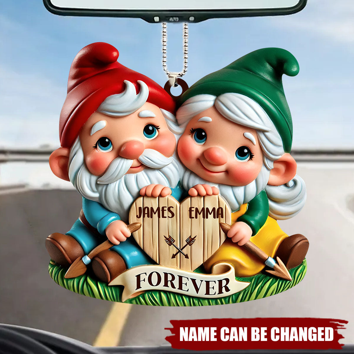 Forever Love Dwarf Holding Sign - Personalized Acrylic Car Ornament