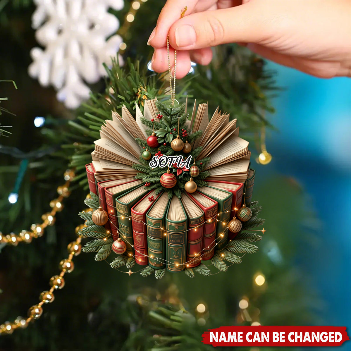 Bookish Book Stack Christmas Tree Custom Ornament – Gift For Book Enthusiasts
