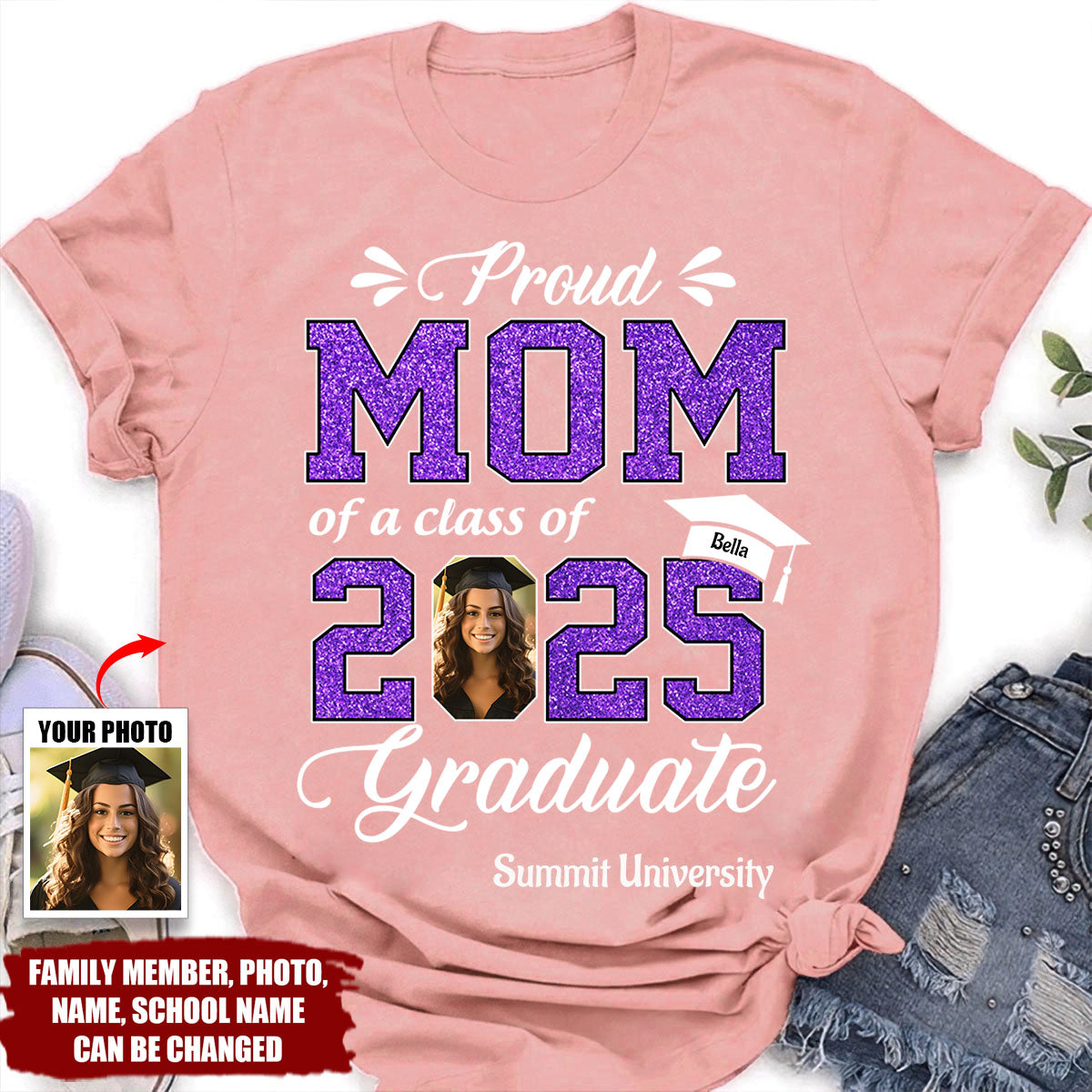 Graduation Class of 2025 Gifts For Family Member Proud Family Personalized T-Shirt
