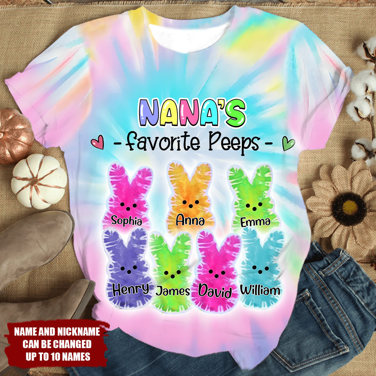 Personalized Grandma's Favorite Easter Tie Dye Style All-over Print T-shirt