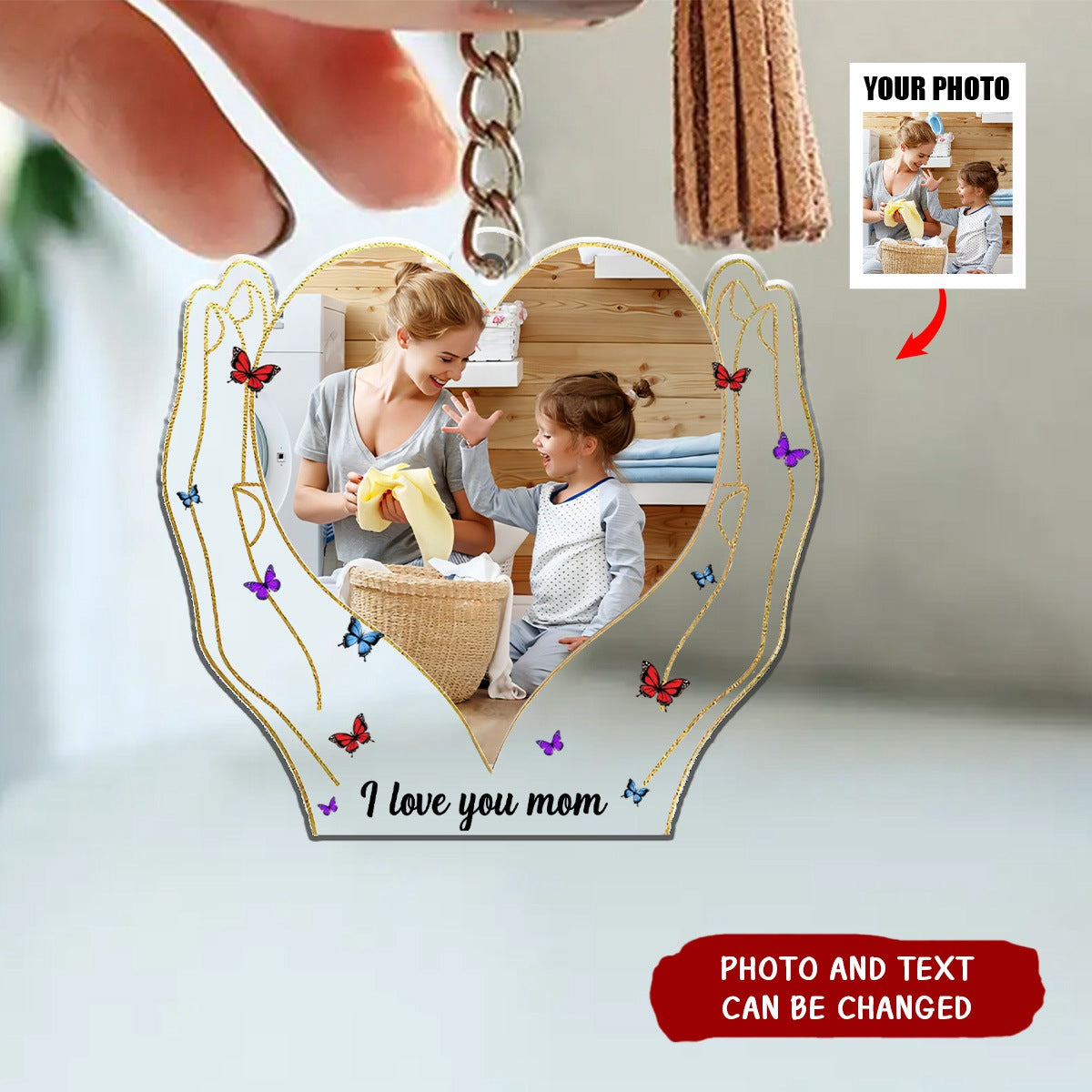 Hands Holding Love - Personalized Acrylic Photo Keychain