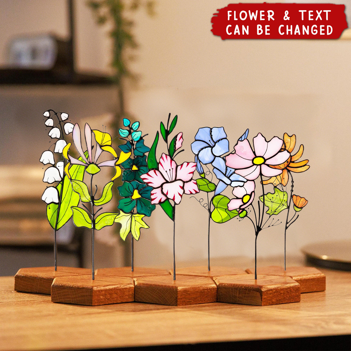 Personalized Stained Glass Birth Flower Plant Garden Stake Suncatcher