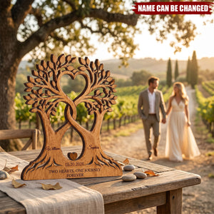 Personalized Couple Gift, Wood Anniversary Sign, Intertwined Tree Decor, Custom Wedding Block