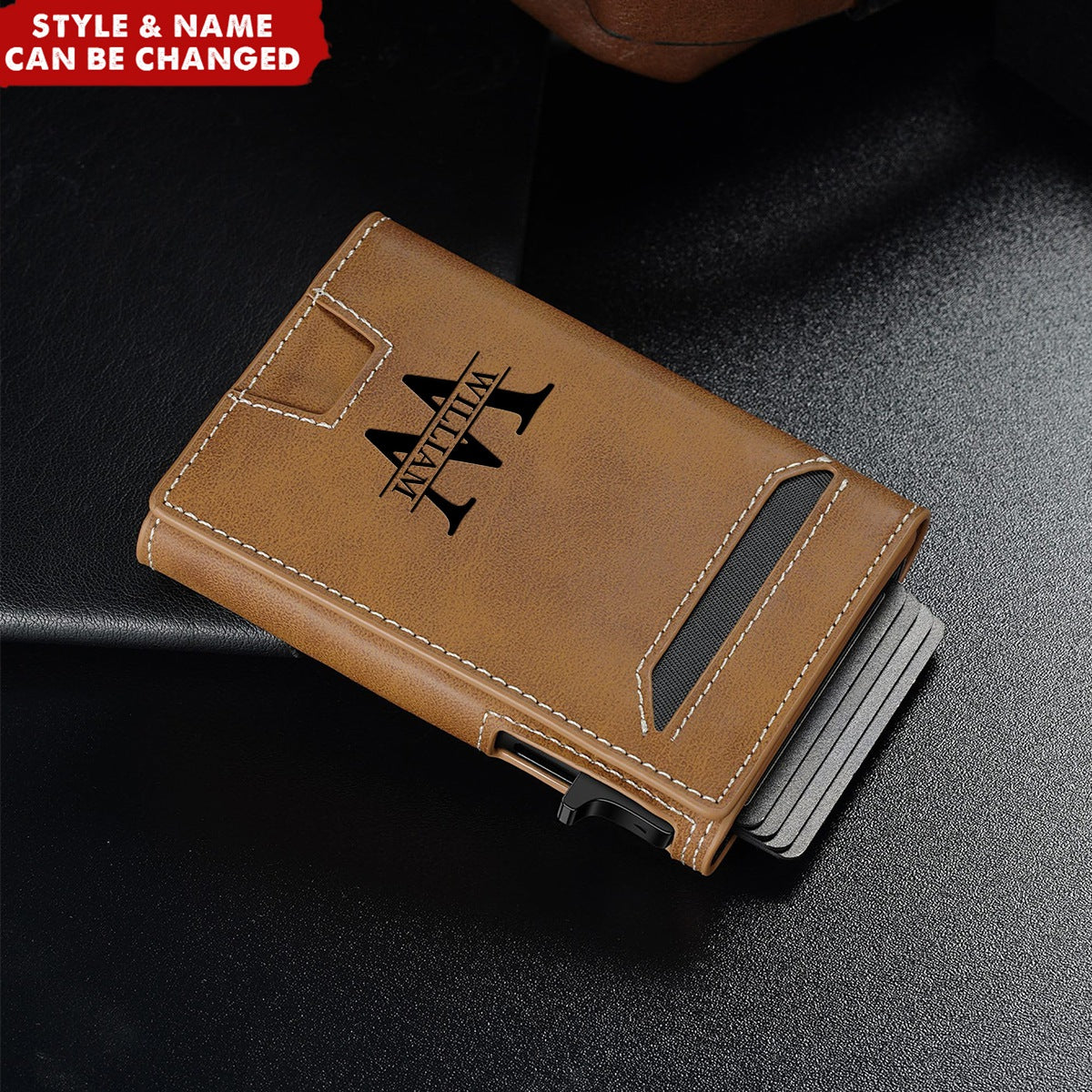 Personalized Smart Pop-Up Card Holder With RFID Blocking Slim Leather Wallet