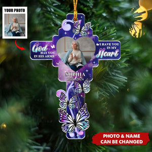 Custom Photo God Has You In His Arms - Personalized Acrylic Ornament