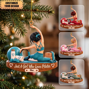 Personalized Acrylic Ornament Featuring A Pilates Enthusiast