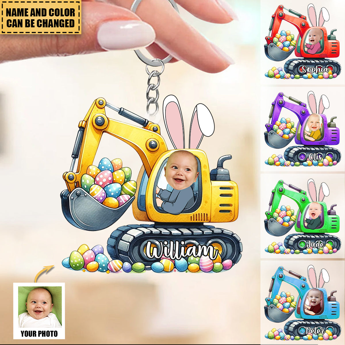 Personalized Rabbit Excavator Kids Keychain For Easter Day