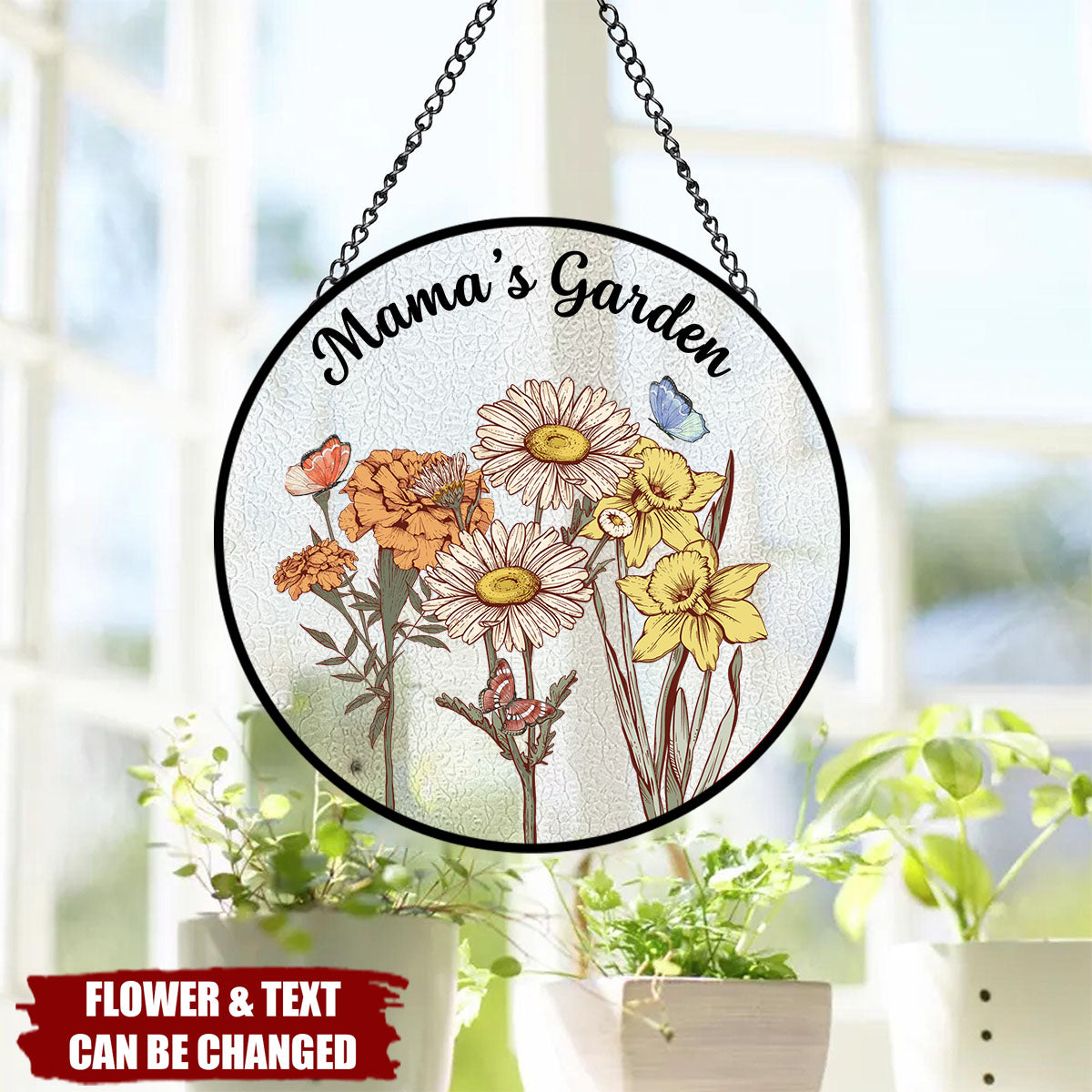 Personalized Grandma Garden Family Birth Flowers Glass Suncatcher