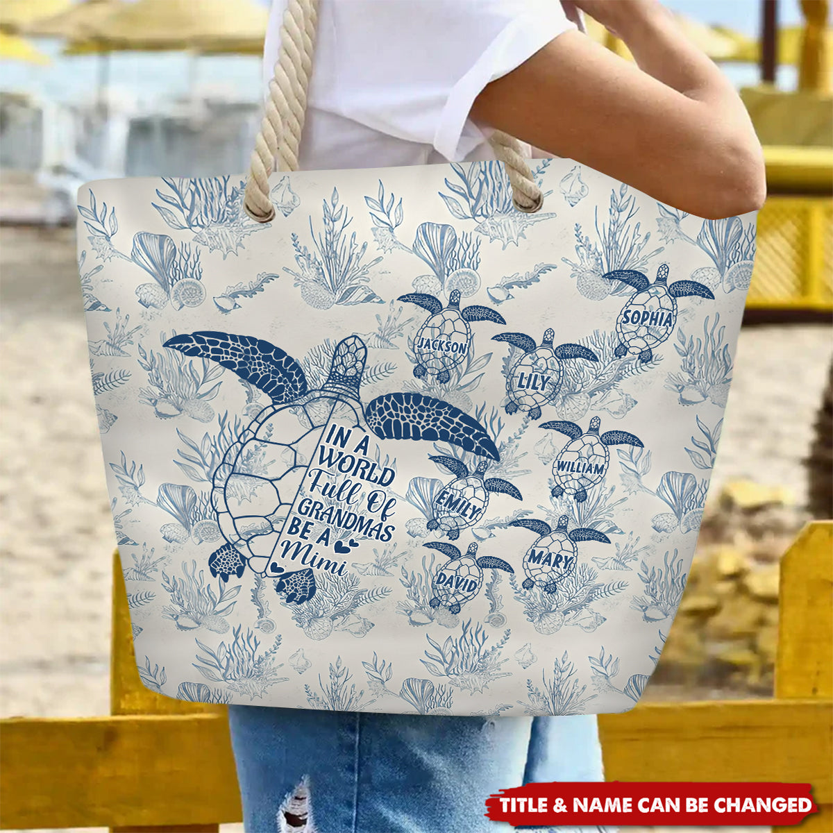 Toile De Jouy World Full Of Grandmas - Personalized Beach Bag