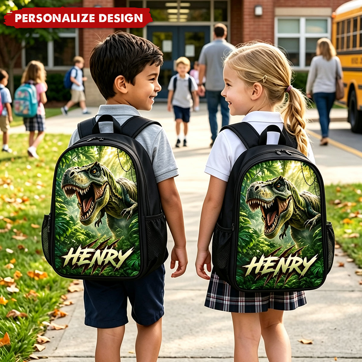 Jurassic Dino Custom Name Backpack - 6 Patterns Personalized Dinosaur School Bookbag