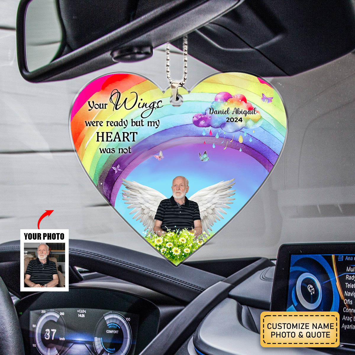 A Big Piece Of My Heart Lives In Heaven Rainbow - Personalized Car Ornament