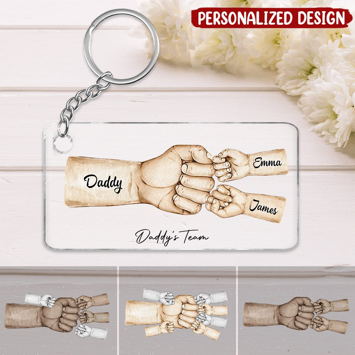 Daddy's Team Fist Bump Personalized Acrylic Keychain