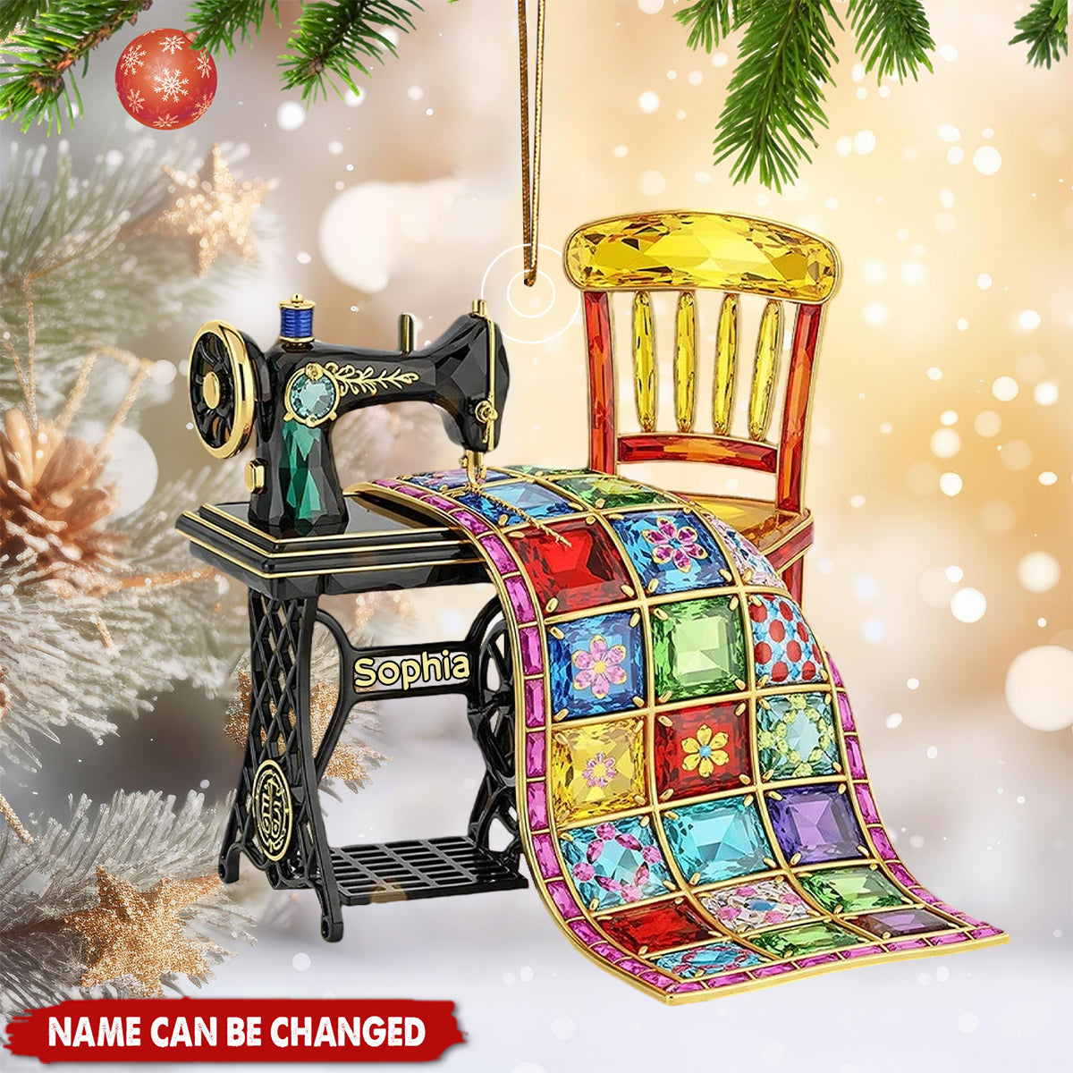 Personalized Sewing Machine Acrylic Ornament, Gifts For Sewing Lovers, Xmas Tree Hanging Decor