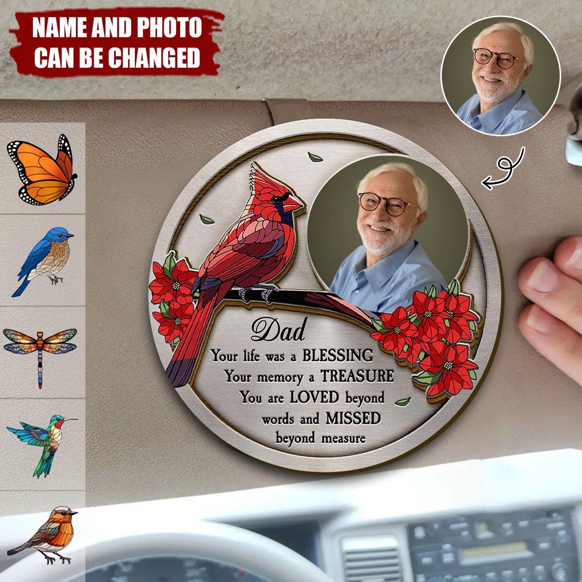 Custom Photo Dad Mom Your Life Was A Blessing Memorial - Personalized Shaped Car Visor Clip