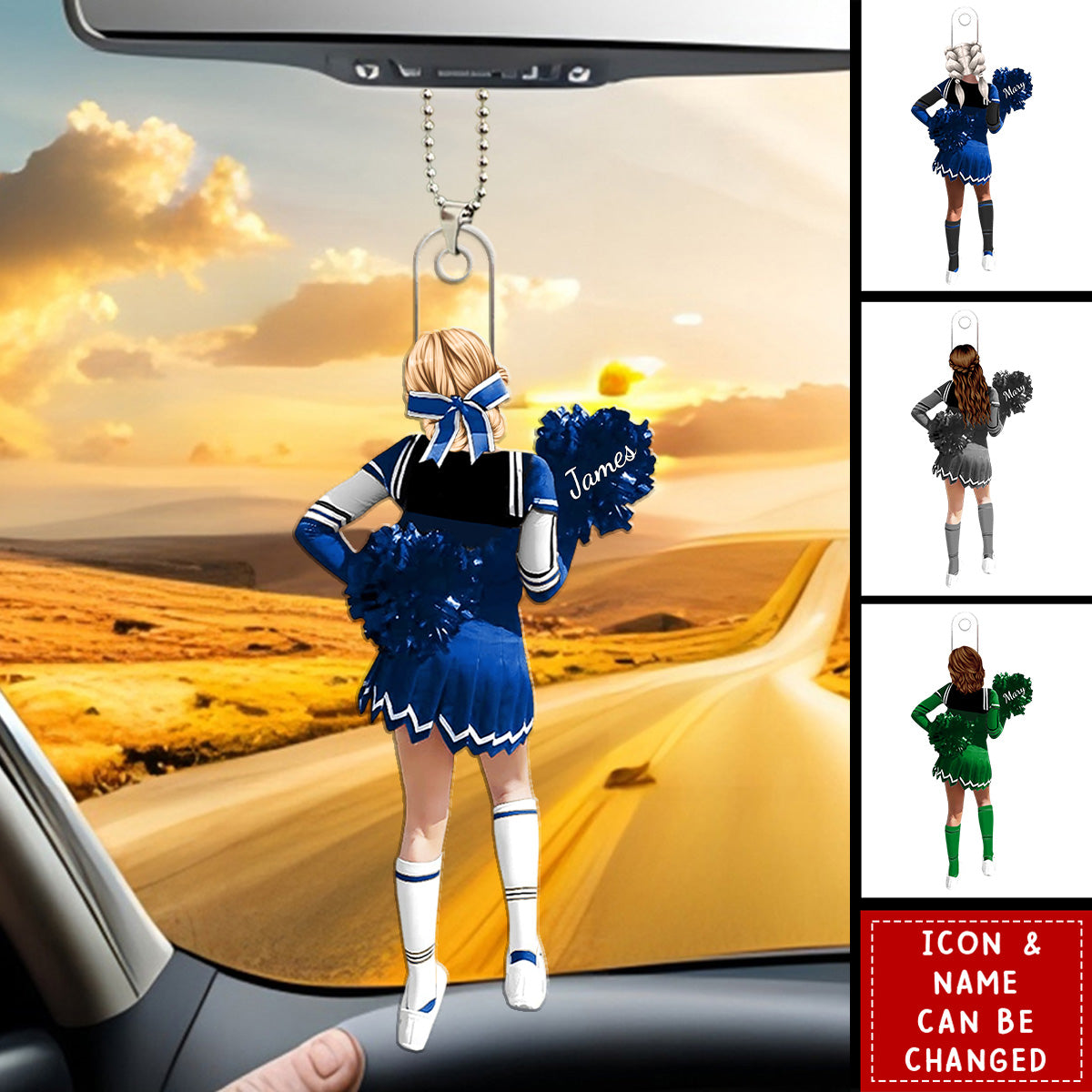 Personalized Cheerleading Pompom Girl Christmas Shaped Car Ornament