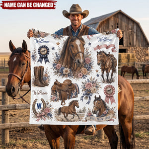 Custom Name Horse Blanket - Personalized Floral Western Cowgirl Gift for Horse Lovers