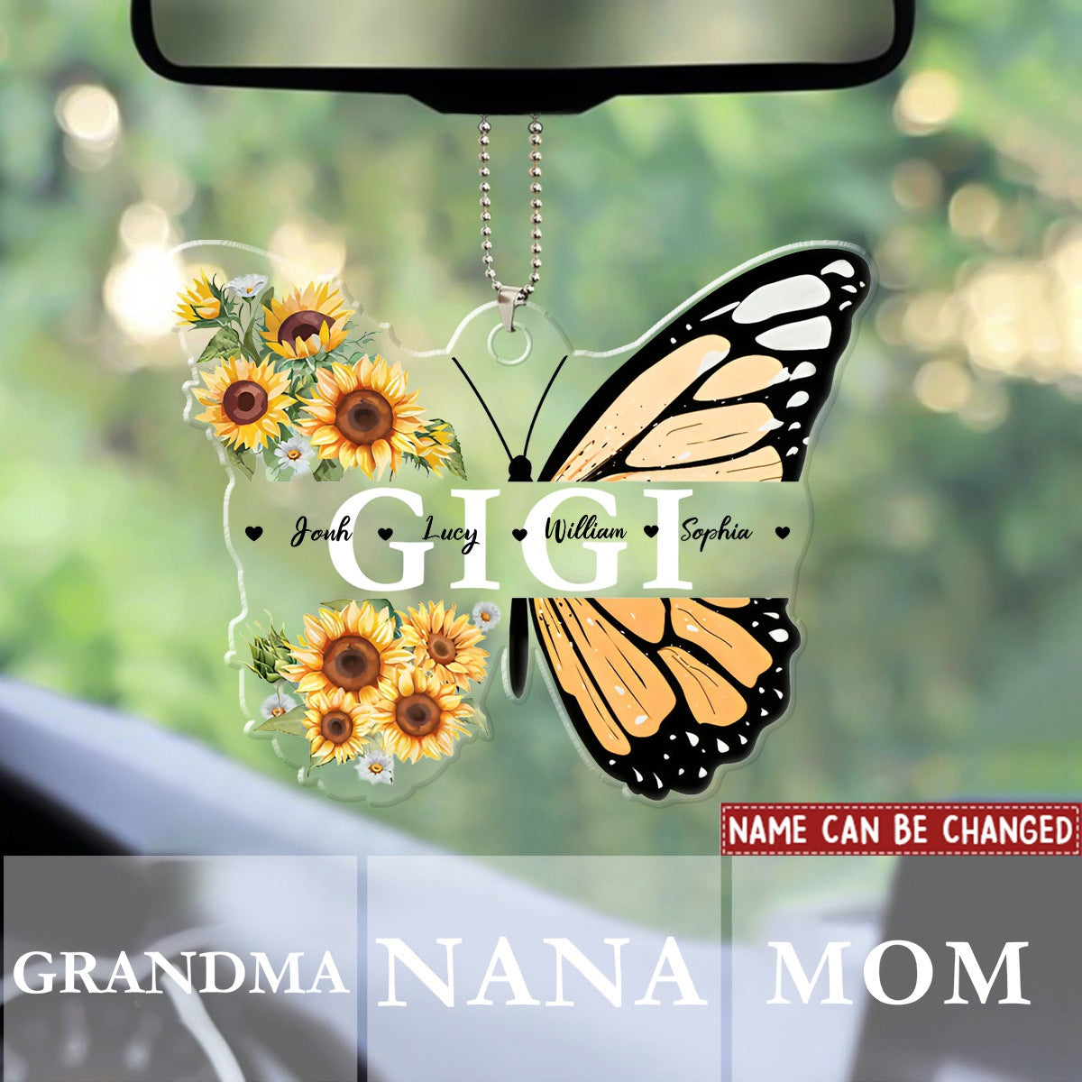 Grandma Mom Butterfly Grandkids Kids - Gift For Mother, Grandmother - Personalized Acrylic Car Hanger Ornament