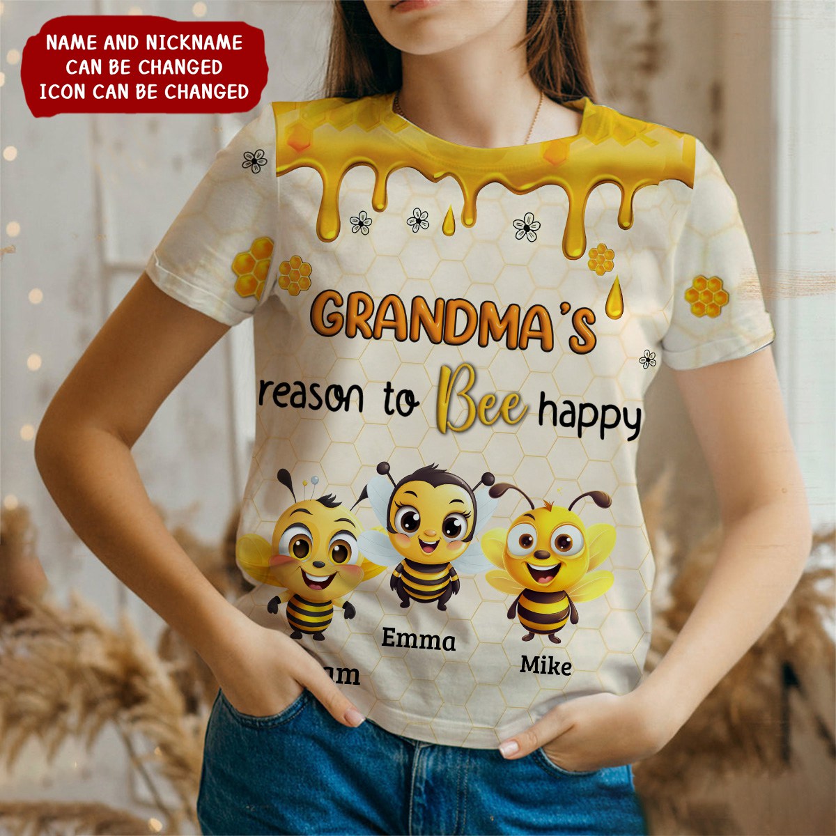 Gift For Grandma Reasons To Bee Happy All-over Print Personalized T-Shirt