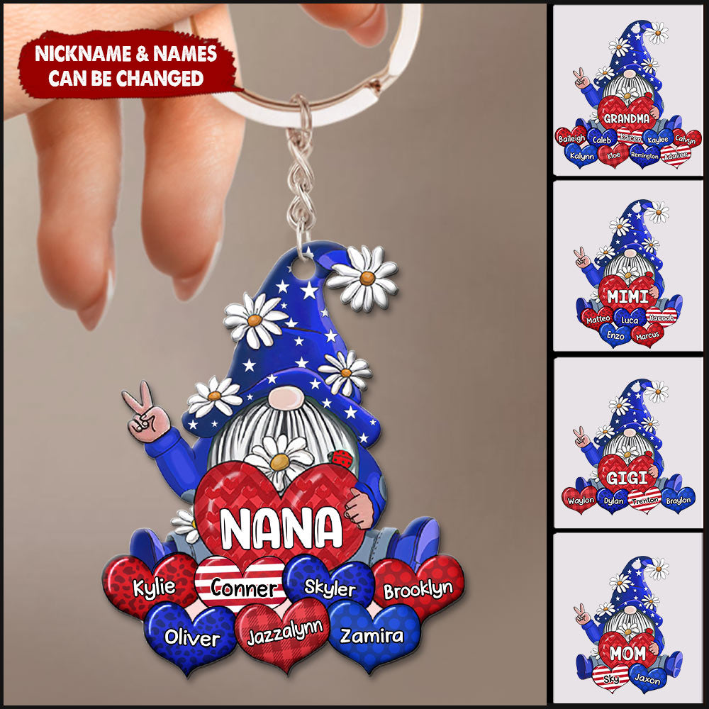 4th Of July Grandma- Mom Loves Sweet Heart Kids, Happy Independence Day Personalized Acrylic Keychain