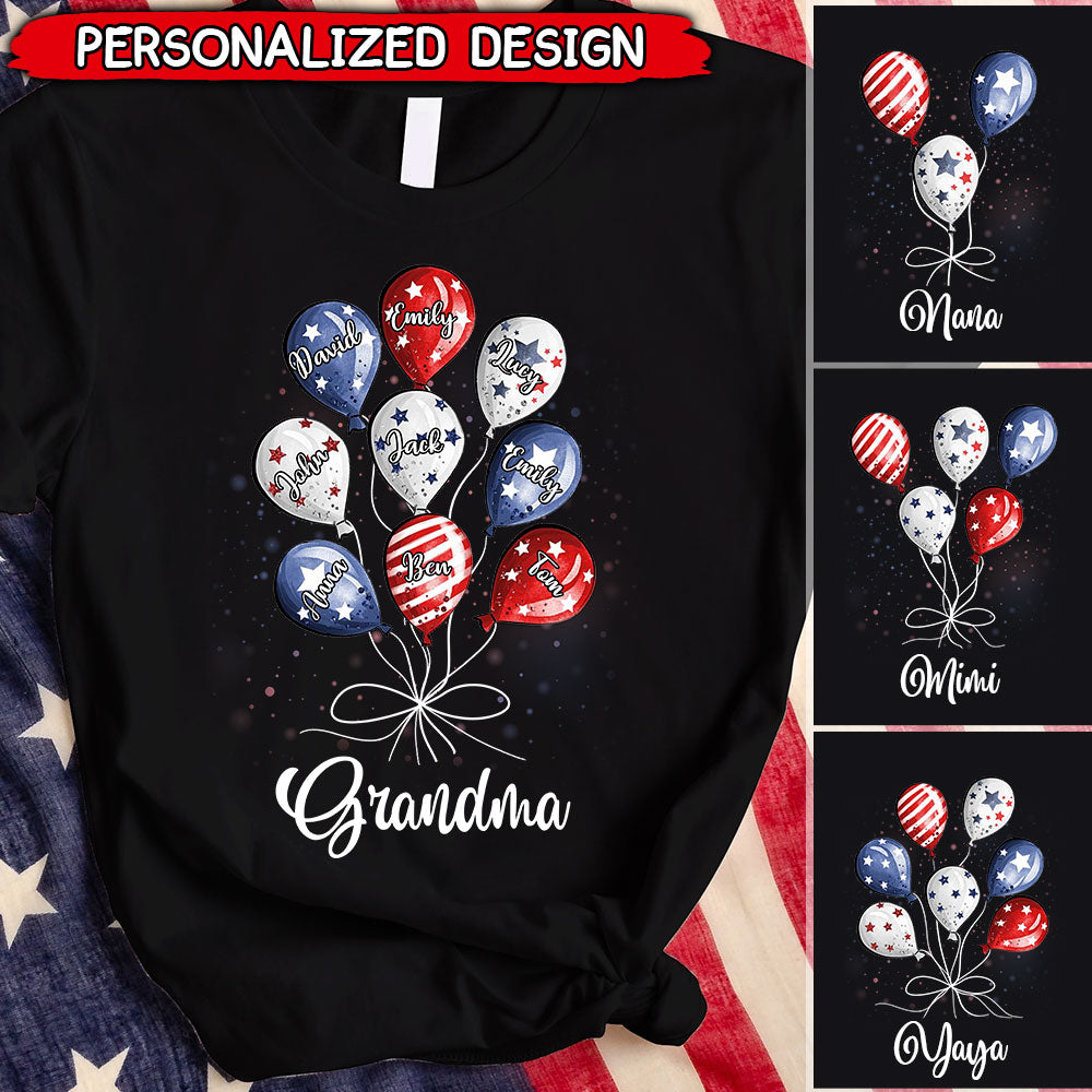 4th of July Grandma Auntie Mom Little Balloon Kids American Flag Pattern Personalized Shirt
