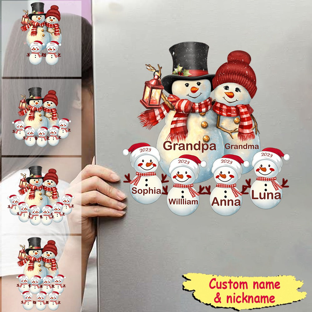 Couple Snowman Christmas Grandma Grandpa With Grandkids Personalized Sticker Decal