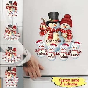 Couple Snowman Christmas Grandma Grandpa With Grandkids Personalized Sticker Decal