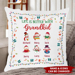 Life Is Better With Grandkids - Personalized Custom Pillow - Christmas Gift For Grandma, Mom, Family Members