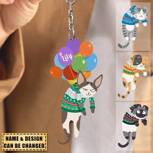 Hanging Cat - New Version - Personalized Keychain