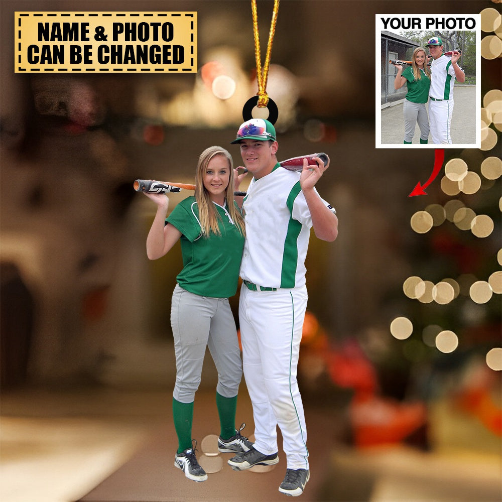 Baseball Couple - Personalized Custom Photo Acrylic Christmas Ornament