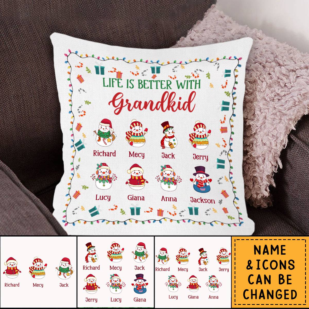 Life Is Better With Grandkids - Personalized Custom Pillow - Christmas Gift For Grandma, Mom, Family Members