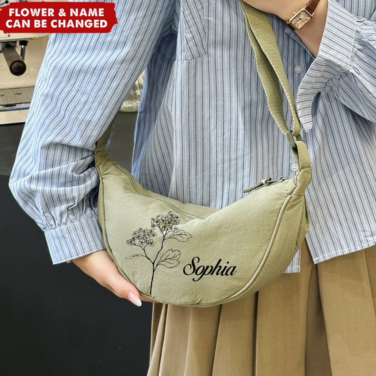 Birth Flower Underarm Crescent Shoulder Backpack Personalized Phone Crossbody Bag