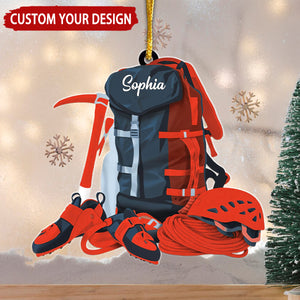 Rock Climbing Backpack Personalized Christmas Ornament, Gift For Rock Climbing Lover